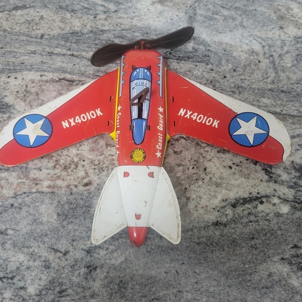 Vintage Coast Guard Tin Litho Toy Plane Ohio Art Works! - Picture 3 of 5